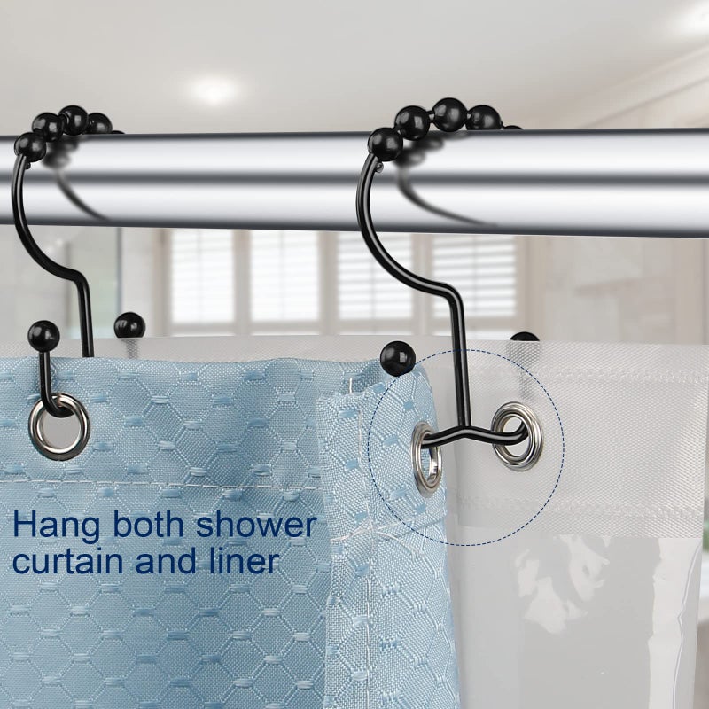 Gidse Shower Curtain Hooks Sturdy Stainless Steel Double Sided Shower Hooks Rings for Bathroom Shower Curtain Rods Curtains Set of 12 Hooks - Matte Black - Image 5